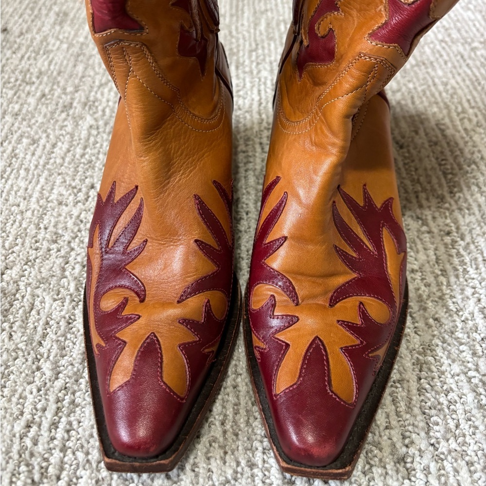 Lucchese Red and Tan Heeled Boots